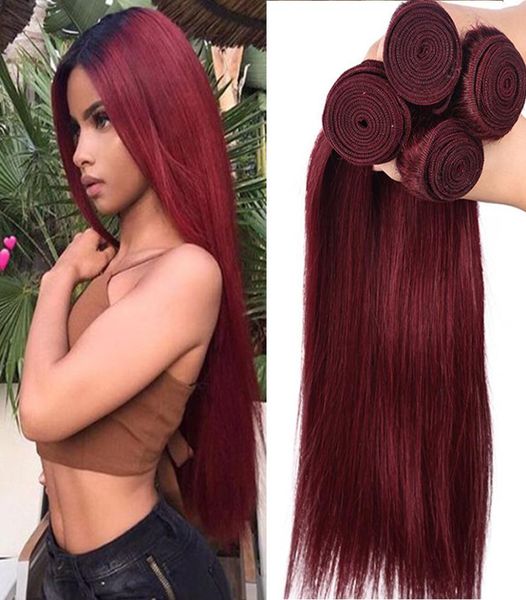 

burgundy brazilian straight virgin human hair weave bundles peruvian indian malaysian cambodian color 99j red remy hair extensions7975483, Black;brown