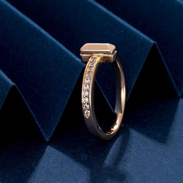 

trend tiffay sterling silver plated 18k golden semi diamond t1 series inlaid couple ring simple and versatile fashion luxury pair with logo