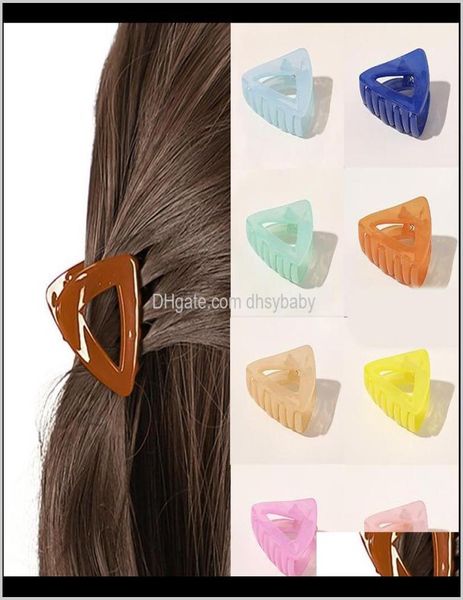 

barrettes jewelry drop delivery 2021 women hollow out acrylic claw hairpin triangle shape bath clips candy color sweet crab girl9385193, Golden;silver