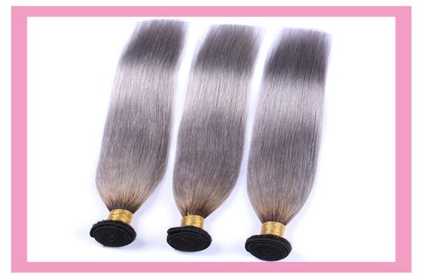 

malaysian unprocessed human hair extensions 1b grey silky straight 3 bundles 1bgrey two tones color hair wefts6856967, Black