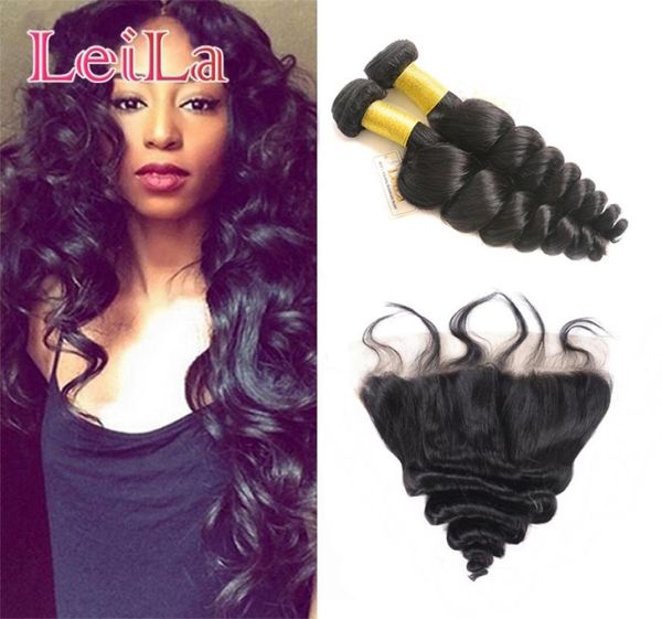 

brazilian virgin hair 2 bundles with 13 x 4 lace frontal pre plucked baby hair loose wave human hair extensions natural color9924060, Black;brown