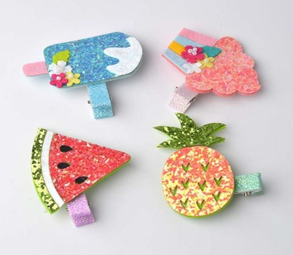 

2019 new baby girls sequin barrette cute pineapple watermelon popsicle cake party hair accessory children fruits hairpin y28483041990, Slivery;white