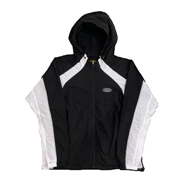 

mens jackets print crz zipper hoodie windproof sports suit trend contrast panel hoodie coat, Black;brown