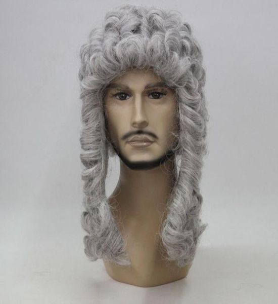 

hivision court judge wig lawyer barrister wig long curly gray silver men039s wig4027302, Black