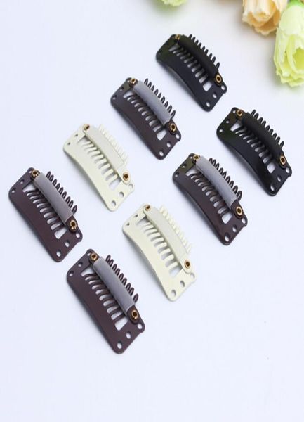 

9 teeth snap wig clip for hair extension weave 4 colors available100pcs2934414, Black;brown
