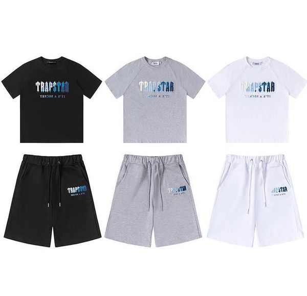 

high street niche trapstar simple letter towel embroidery short sleeve summer cotton casual men's and women's shorts t-shirt, White;black