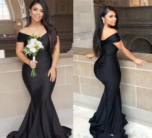 

black mermaid long bridesmaid dresses plus size off shoulder floor length garden maid of honor wedding party guest gowns4008654, White;pink