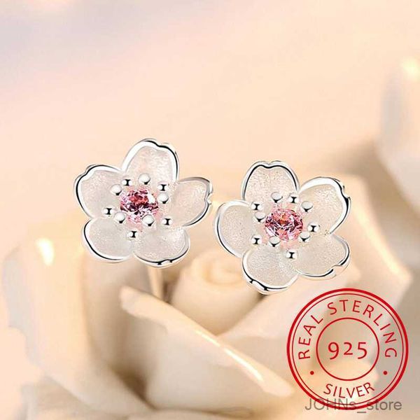 

stud silver 925 jewelry sterling silver earrings cherry blossom inlaid ear studs simple and popular earrings for women r230630, Golden;silver