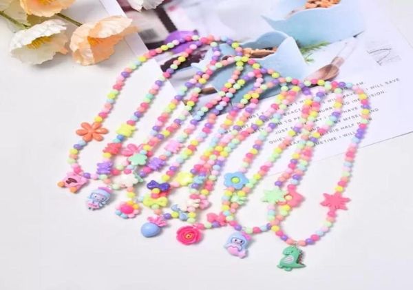 

6 styles kids jewelry necklace accessory multi beads flower dinosaur pendant necklace girl birthday gift8873371, Red;brown