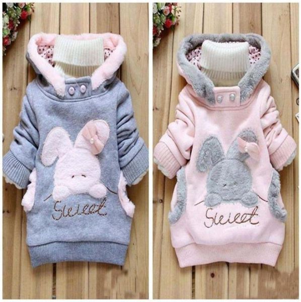 

new baby rabbit outerwear sweatshirts kids girls cute clothes hoodies jacket winter coat 26y9311118, Black