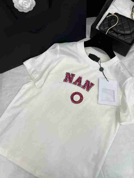 

women's t-shirt designer 2023 designer sequin pattern new solid o-neck tees short sleeve lady cotton summer fashion jju3, White