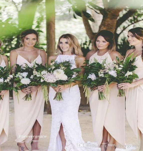 

2019 bohemian chiffon bridesmaid dress vneck garden country formal wedding party guest maid of honor gown plus size custom 7073332, White;pink
