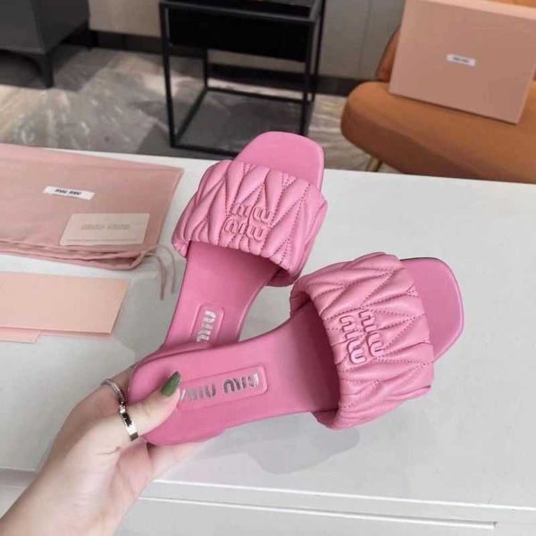 

fairy mius beach shoes women slide designer sandals genuine leather comfortable soft sole slippers wearing letters on outside high appearanc