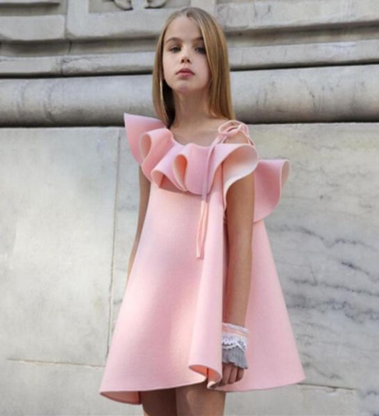 

2020 new designer pink dress for girls clothes summer girl dresses one shoulder girls party dress child kids princess1402625, Red;yellow