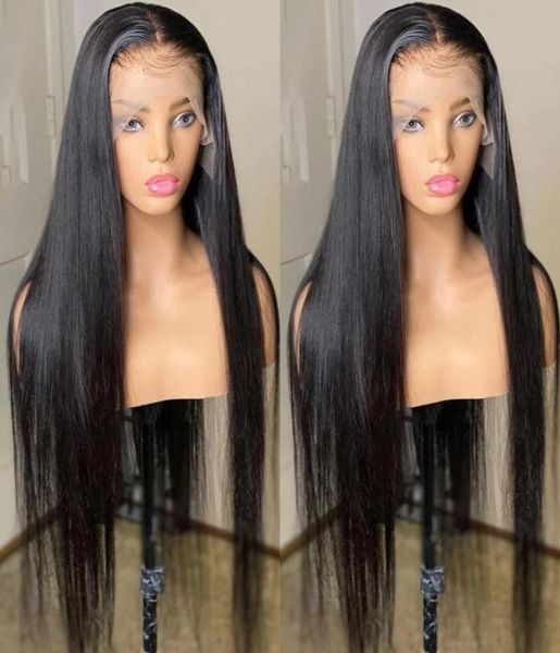 

150remy baby hair 13x6 transparent hd lace front wig bone straight human hair lace frontal wigs brazilian straight 4x4 lace closu3738860, Black