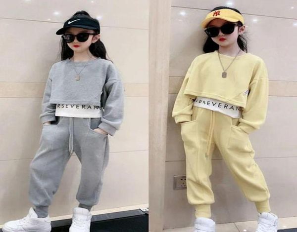 

clothing sets teenagers girls sports suit fashion kids clothes spring autumn big children39s letter sweater pants 2pcs set 3134535892, White