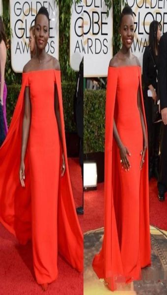 

2019 formal evening dress golden globe award lupita prom dresses off shoulder fancy cape cloak bateau sheath evening gowns8639316, Black;red