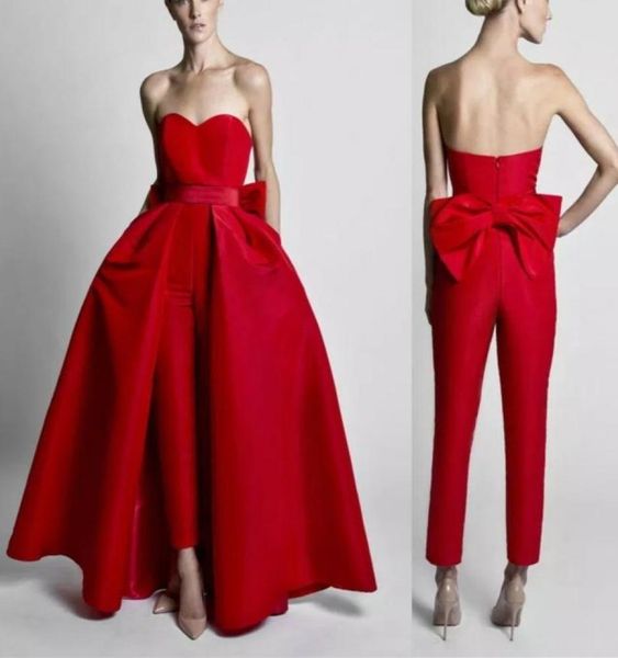 

elegant red jumpsuits evening dresses with convertible skirt sweetheart prom gowns pants for women custom made1159270, Black;red