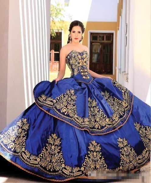 

royal blue gold lace quinceanera dresses ball gown sweetheart embroidery appliques beaded sweet 16 masquerade dresses lace up3150661, Blue;red