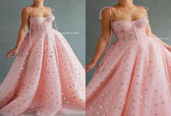 

2020 pink prom dresses spaghetti lace bling star floor length evening dress a line custom made special occasion gowns5792284, Black;red
