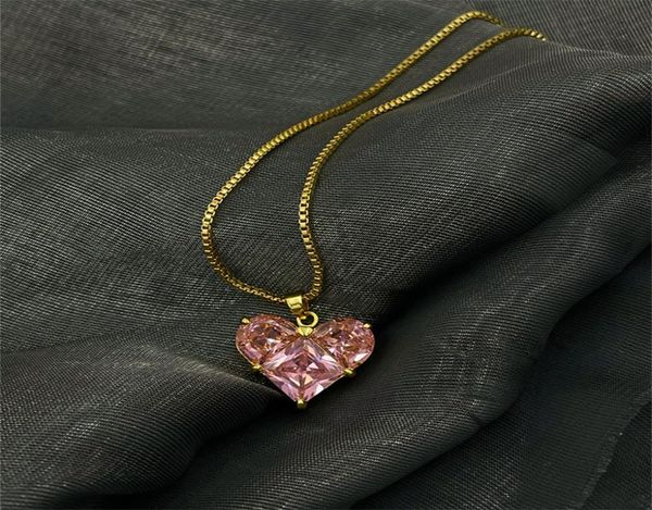 

2022 new pink diamond love zircon necklace women039s simple fashion design trend temperament jewelry clavicle chain2210198, Silver