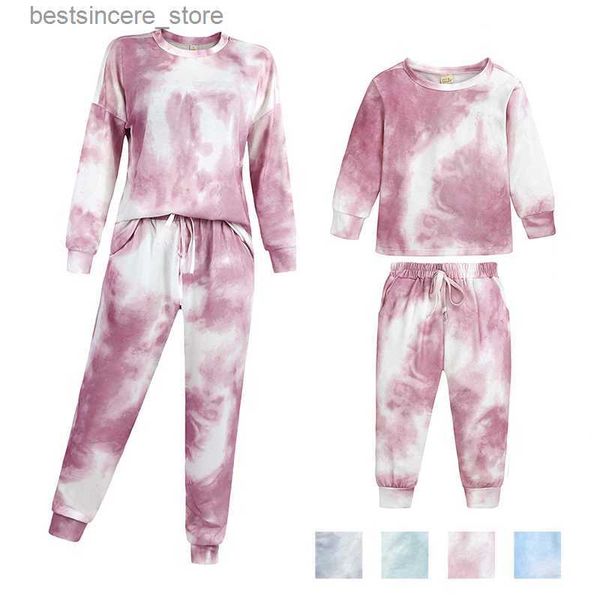 

mother daughter clothes suit 2021 autumn kids homeware clothes family outfit mother son clothes set parent-child tracksuit l230522, Blue