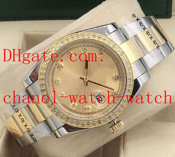 

36mm diamond dial 18k yellow gold and steel mens watch automatic mechanical movement men's womens wristwatches, Slivery;brown