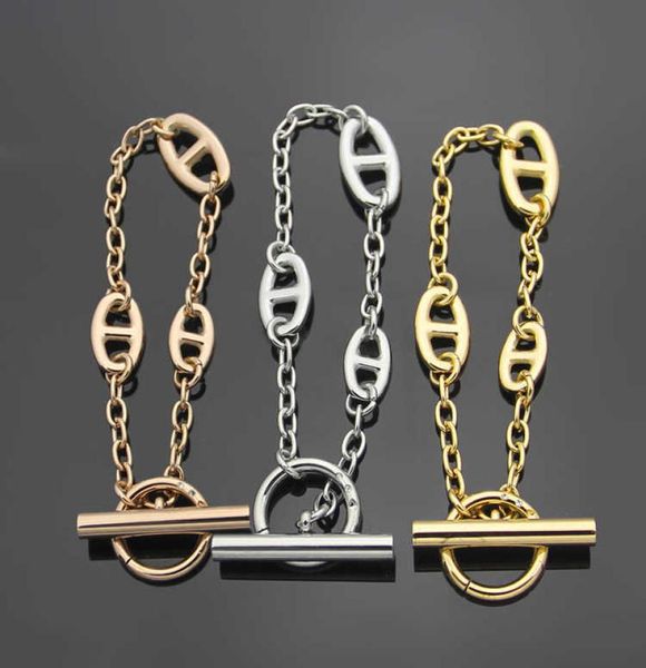

bangle titanium steel h letter pig nose bracelet couple ot buckle8823553, Black