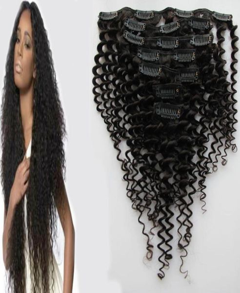 

natural black clip in hair extensions human real hair full head 70g 7pcs and 100g 7pcs 4b 4c kinky curly clip in human hair extens6871294, Black;brown
