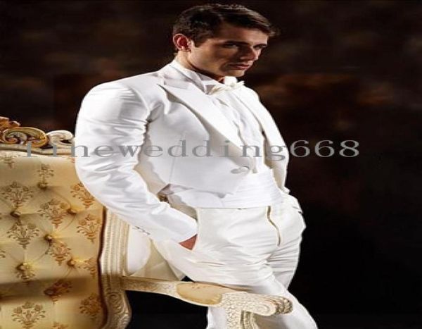 

wedding tuxedos double breasted white groom tailcoat peak lapel groomsmen man suits mens suits jacket pants bow tie girdle 026671913, Black;gray