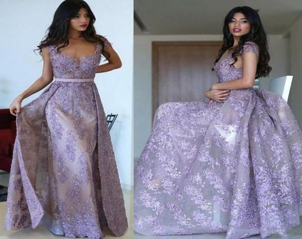 

wholes gorgeous purple illusion mermaid prom dress with detachable skirt lace appliqued beads cap sleeve long evening formal 5619332, Black