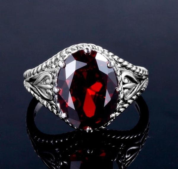 

red garnet stone silver 925 ring women vintage large oval gothic rings female royal byzantine style retro jewelry gemstones ring y4099855, Golden;silver