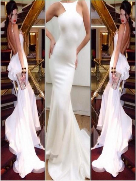 

custom made slim fit white backless prom evening dresses mermaid floor length ruffles halter peplum women party dresses3182684, Black