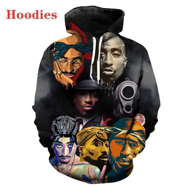 

3d digital print 2pac street hip hop sweatshirt men's hoodie, Black