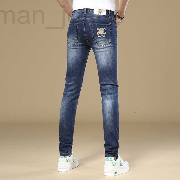 

men's jeans designer spring new badge european fashion brand slim-fit pants elastic pants wgbg, Blue