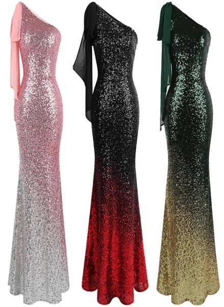 

angelfashions women039s asymmetric ribbon gradient sequin mermaid long prom party gown dress evening dresses black pink green 3128368, Black;red