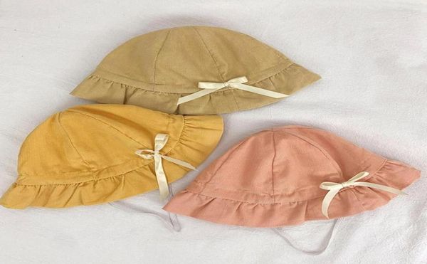 

caps hats solid color soft cotton baby bucket hat adjustable lacing bows girl panama cap outdoor sun7017286, Yellow