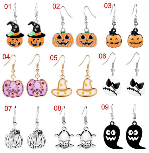 

european and american enamel pumpkin lantern ghost earrings creative girls womens hoop earrings halloween jewelry e829014827023, Silver