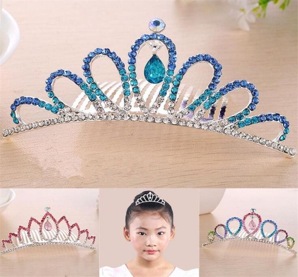 

children baby girls rhinestone tiara headdress kids hair jewelry princess crown hair combs headear wedding accessories girls head 1605734, White;red