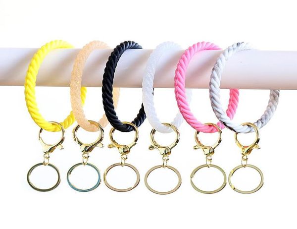 

wristlet keychain bracelet bangle key ring fashion charm round key chians soft silicone car key fob holder for women4526415, Slivery;golden