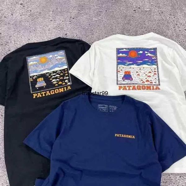 

mens t shirt designer luxurys patagonias t shirt american retro outdoor bata back sunset printing fast drying cotton couple, White;black