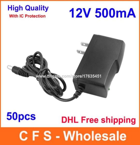 

50pcs with ic program ac dc 12v 500ma power adapter supply 05a adaptor us plug 55mm x 21mm dhl 7524959