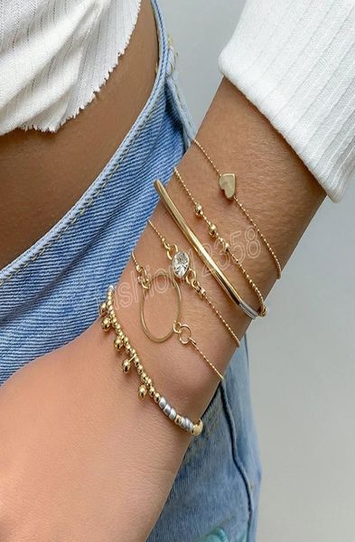

6pcsset bohemian gold color heart charm bracelets for women luxury jewelry geometric bangle beaded hand chain bracelet sets7366130, Golden;silver