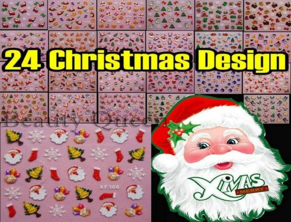 

24 style christmas design 3d nail art sticker tip decal decoration tips set ems 4388242, Black