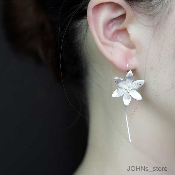 

stud 925 sterling silver long lotus flower drop earrings for women girs fashion sterling-silver-jewelry r230630, Golden;silver