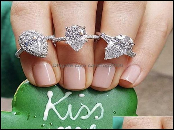

solitaire jewelryreal 925 sterling sier created moissanite rings for women eternal engagement pear shaped cut diamond ring finger 4661079, Golden;silver