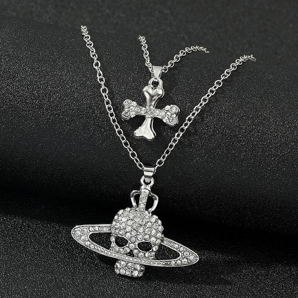 

pendant necklaces fashion skull cross silver color metal necklace retro punk women men s party jewelry accessories 230630