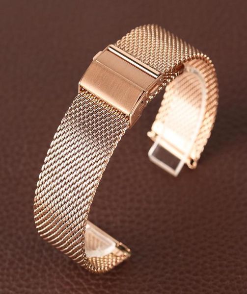 

watch bands rose gold 182022mm band mesh stainless steel strap fold over clasp wristwatches replacement bracelet cinturino orolo9154025, Black;brown