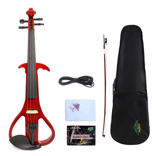 

yinfente red electric violin silent 4/4 soild wood case+bow nice tone #ev3