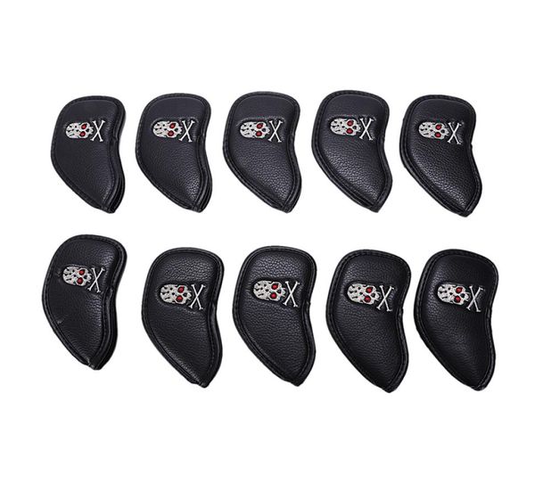 

10 pcs thick pu black golf skull iron headcover sets club head cover4282355